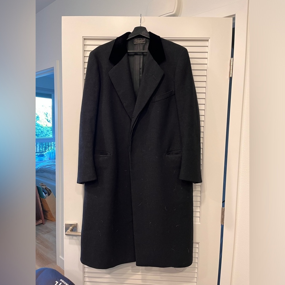 Charcoal Herringbone Chesterfield Coat Velvet Collar